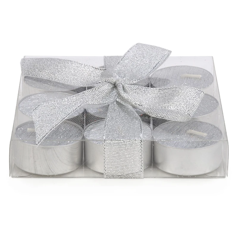 T-Light Candles, Set of 9 - Glitter Silver