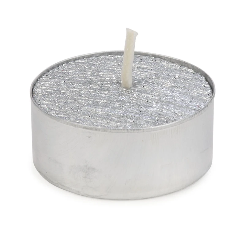 T-Light Candles, Set of 9 - Glitter Silver