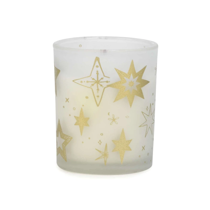 Scented White Glass Candle - Gold Stars