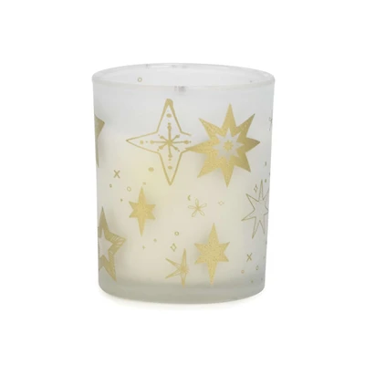 Scented White Glass Candle - Gold Stars
