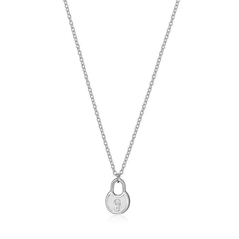 ELLE Sterling Silver & Cubic Zirconia Lock Pendant Necklace