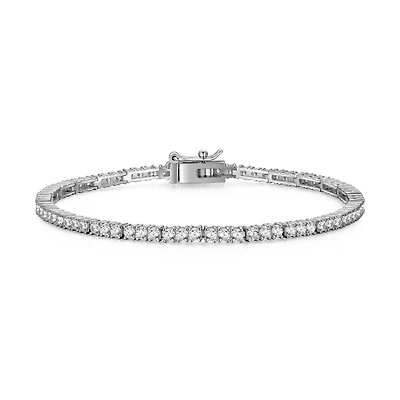 Reign Sterling Silver 2mm Round Cubic Zirconia Tennis Bracelet