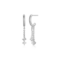 Reign Sterling Silver & Cubic Zirconia Double Chain Drop Half-Hoop Earrings