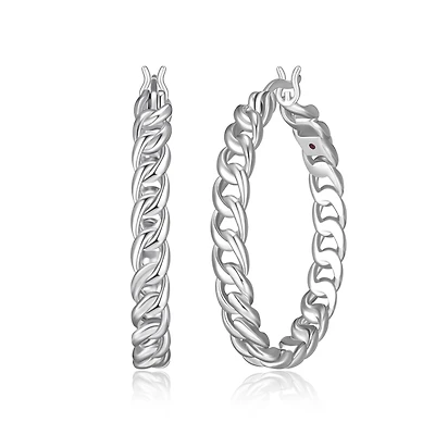 ELLE  Sterling Silver Link Hoop Earrings