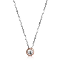ELLE Two-Tone Rose Gold Plated Sterling Silver Round Cubic Zirconia Pendant Necklace