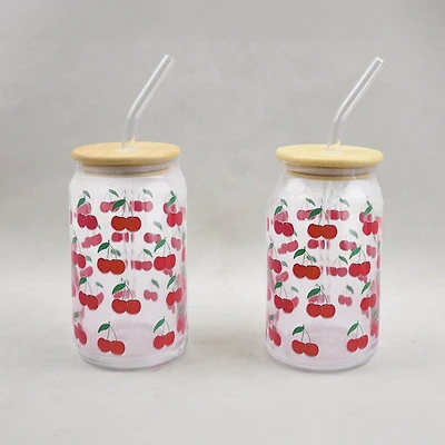 JS Gourmet Verres avec autocollants cerises, ensemble de 2