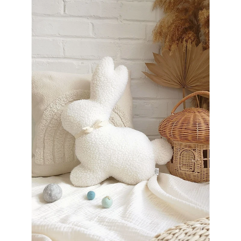 Coussin en peluche, lapin - Ecru