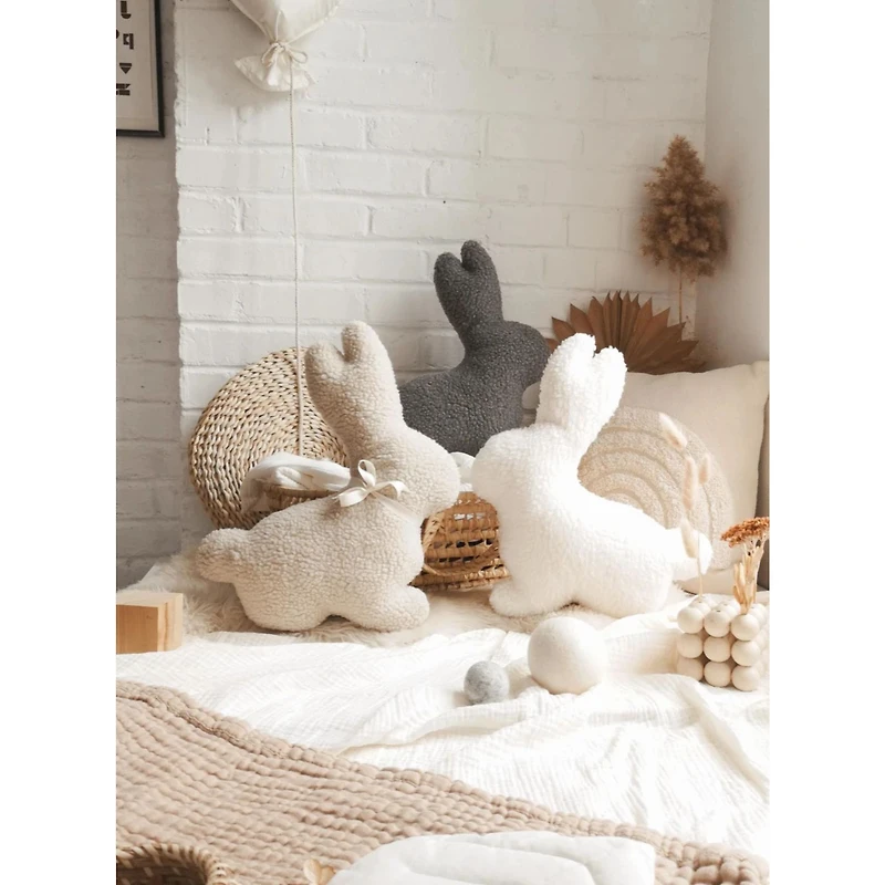 Coussin en peluche, lapin - Ecru