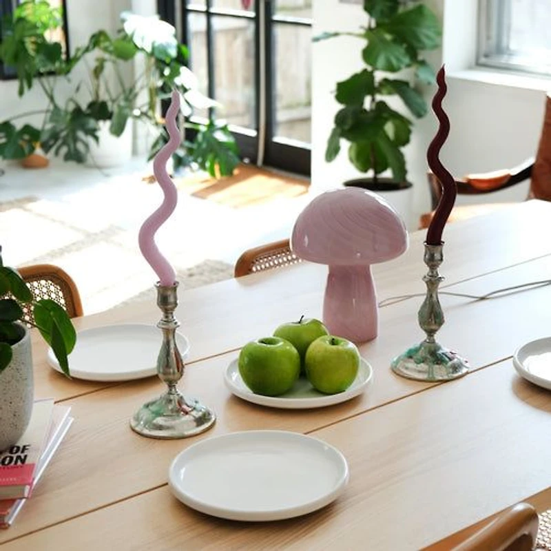 Glass Mushroom Table Lamp - Pink Stripes