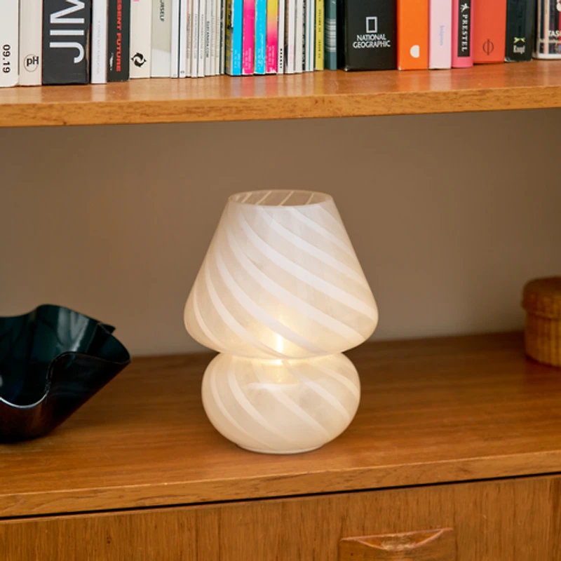 Portable Mini OpenTop Glass Mushroom Lamp - White