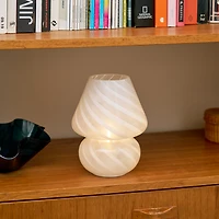 Portable Mini OpenTop Glass Mushroom Lamp - White