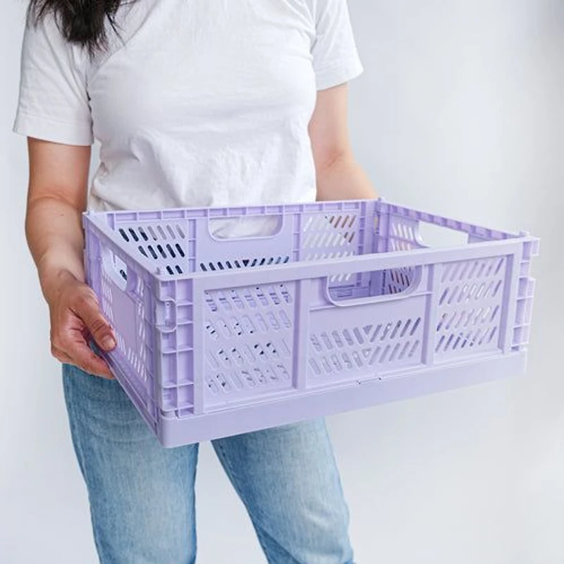 Set of 4 Large Folding Storage Crates - Lavender
