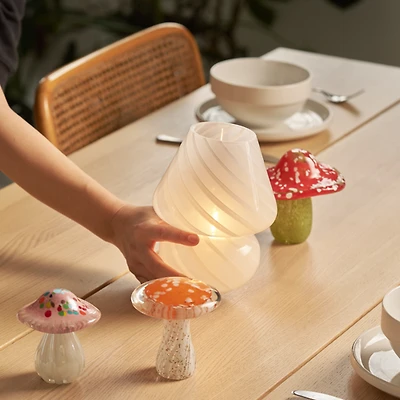 Portable Mini OpenTop Glass Mushroom Lamp - White