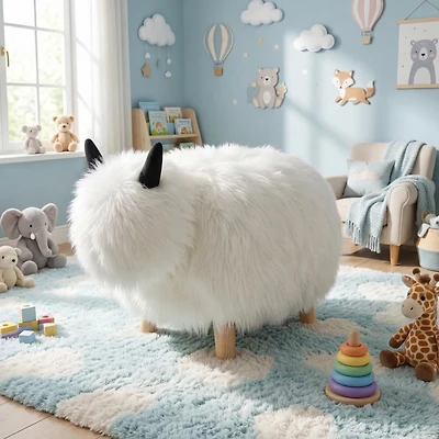 White Yak Fur Ottoman