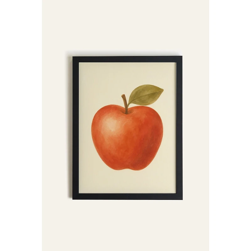 Oleka Pomme rouge Framed Canvas Wall Art - Black Wood Frame