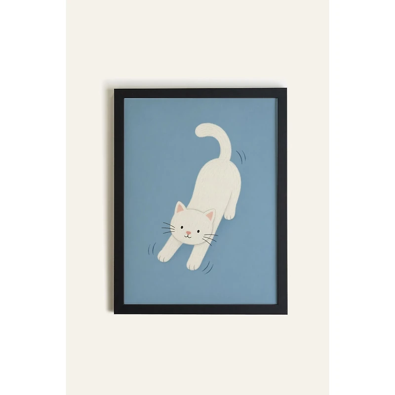 Oleka Happy Kitten art mural sur toile encadrée - Cadre en bois noir
