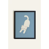 Oleka Happy Kitten art mural sur toile encadrée - Cadre en bois noir