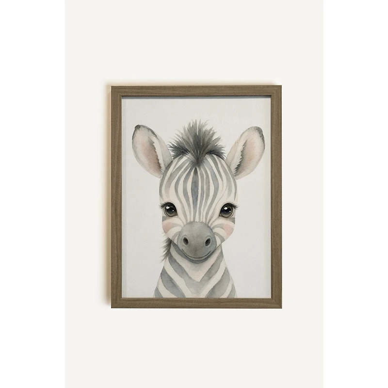 Oleka Petit zèbre Framed Canvas Wall Art - Oak Frame