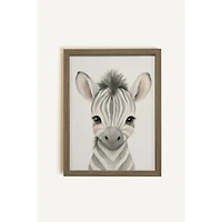 Oleka Petit zèbre Framed Canvas Wall Art - Oak Frame