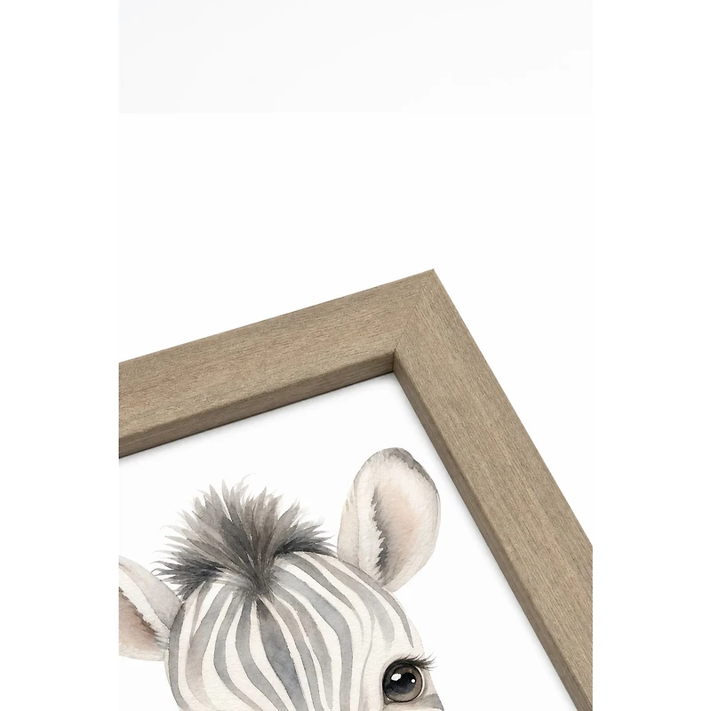 Oleka Petit zèbre Framed Canvas Wall Art - Oak Frame