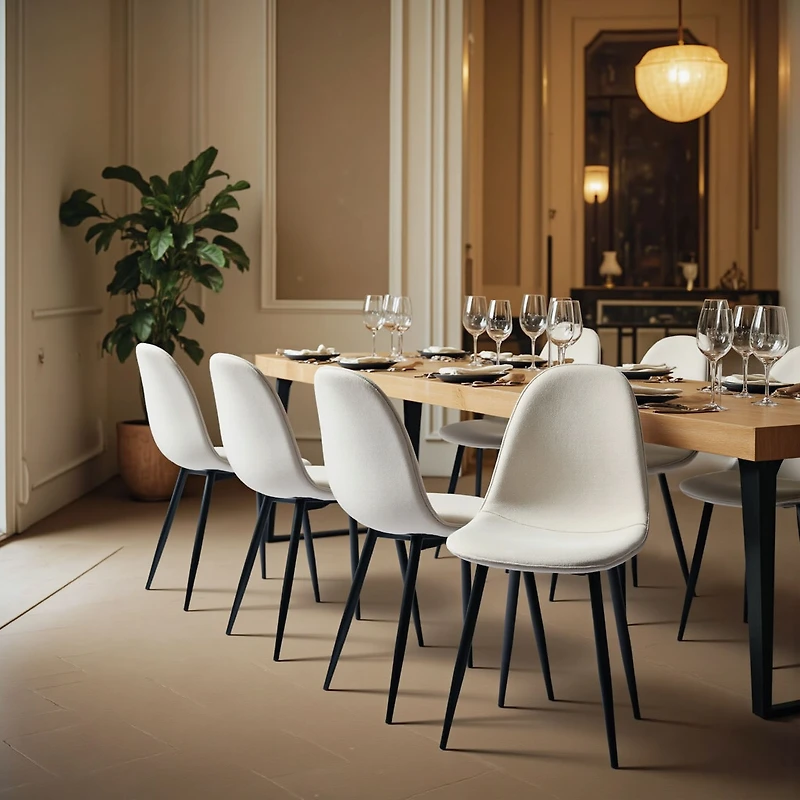 Maison Classique Dining Set Including Marble White Dining Table with Beige Dining Chairs, 5 Pieces  