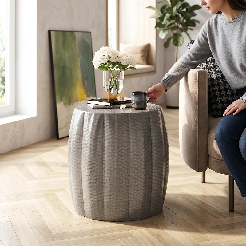Metal drum end table