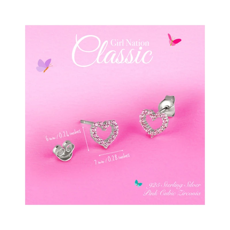 Girl Nation Sterling Silver Pink Hearts Earrings