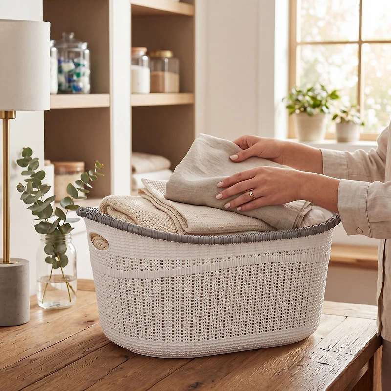 Laundry Basket Ovel White (35 L)