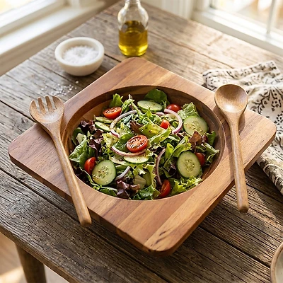 JS Gourmet Acacia Wood Bowl with Utensils