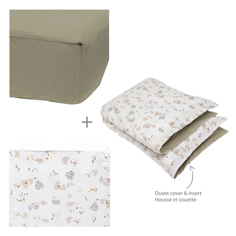 Bears Cotton Crib Bedding Set, 4 Pieces