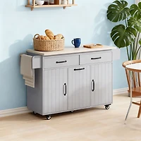 Kitchen Island with Drop Leaf Countertop - Grey
