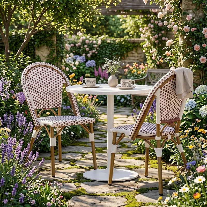 Set of 2 Red & White Outdoor French Bistro Chairs