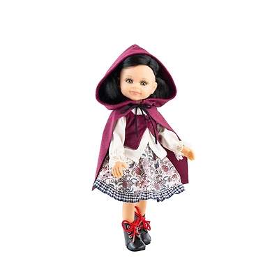 Paola Reina Las Amigas doll - Catherine in a white antique dress with flowers, burgundy cape and black boots