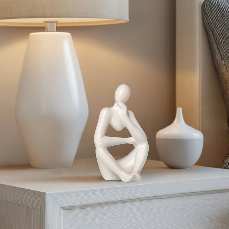 Pensive Ceramic Figure, 7" - Matte White
