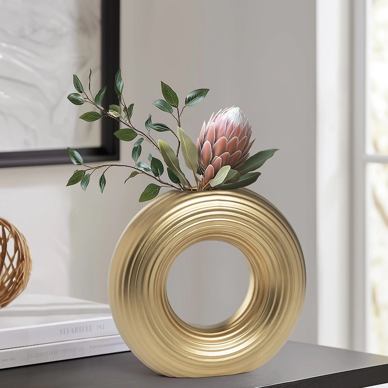 Circa Round Ring Vase, 9" - Matte Gold