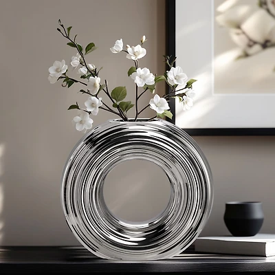 Circa Round Ring Vase, Matte Silver - 9"