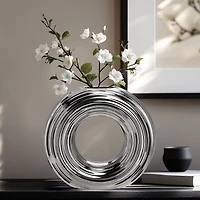Circa Round Ring Vase, Matte Silver - 9"