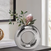 Circa Round Ring Vase, Matte Silver - 9"