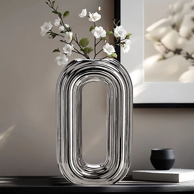 Circa Oval Ring Vase, 13" - Matte Silver 