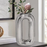 Circa Oval Ring Vase, 13" - Matte Silver 