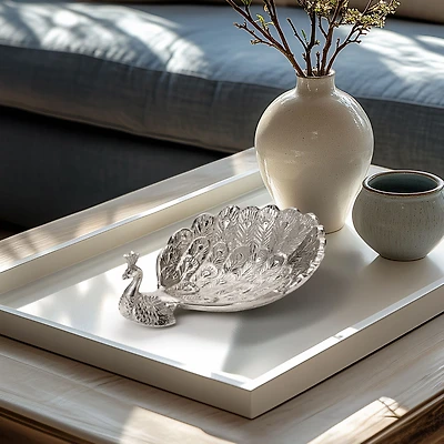 Aluminum Decor Dish, Peacock - Silver