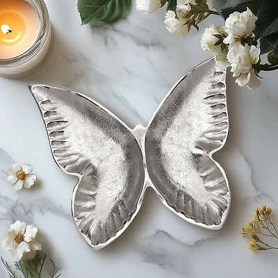 Plat décoratif papillon en aluminium -Argent