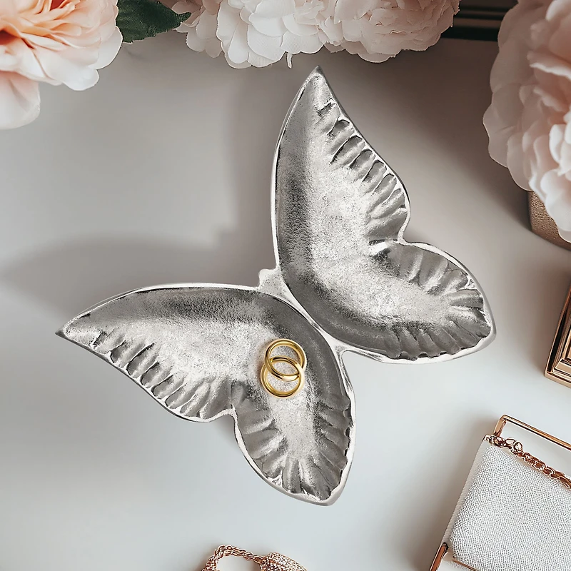 Plat décoratif papillon en aluminium -Argent