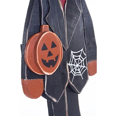 Décor épouvantail citrouille sur socle