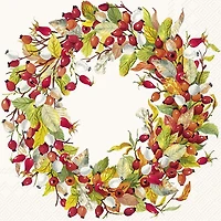 Luncheon Napkins, Pack of 20 - Rose Hip Wreath