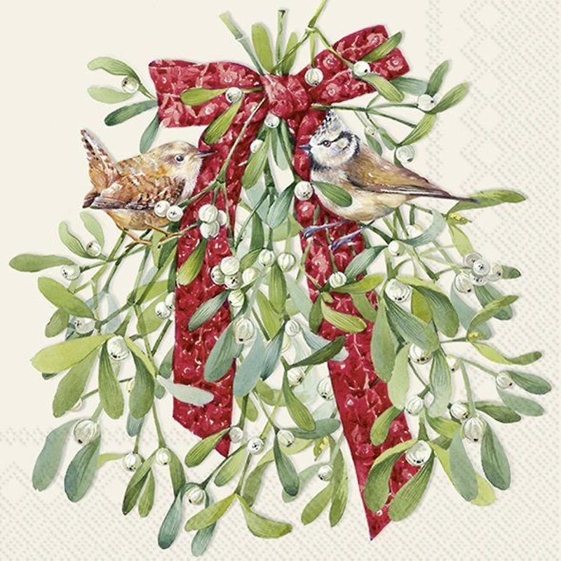 Cocktail Napkins, Pack of 20 - Birds in Mistletoe