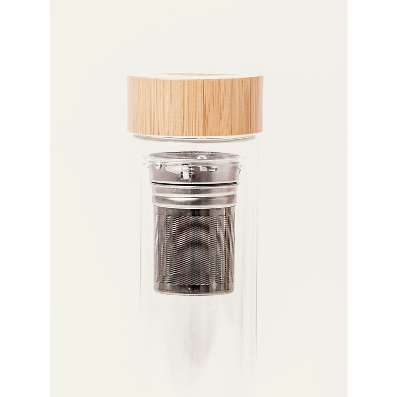 Gobelet à thé durable 3-en-1 en verre et en bambou – Charbon, 15 oz
