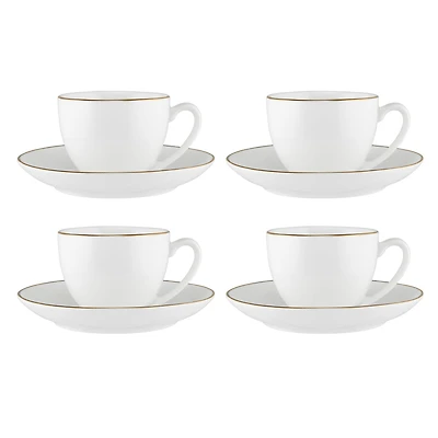 Maxwell & Williams Set of 4 White Gold Cups & Saucers