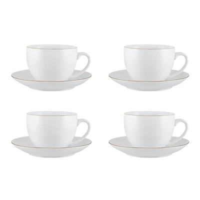 Maxwell & Williams Set of 4 White Gold Cups & Saucers