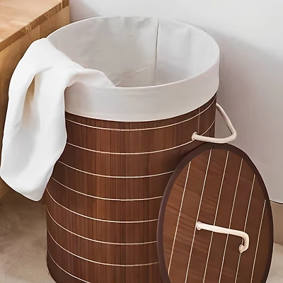Collapsible Round Hamper with Bamboo Lid